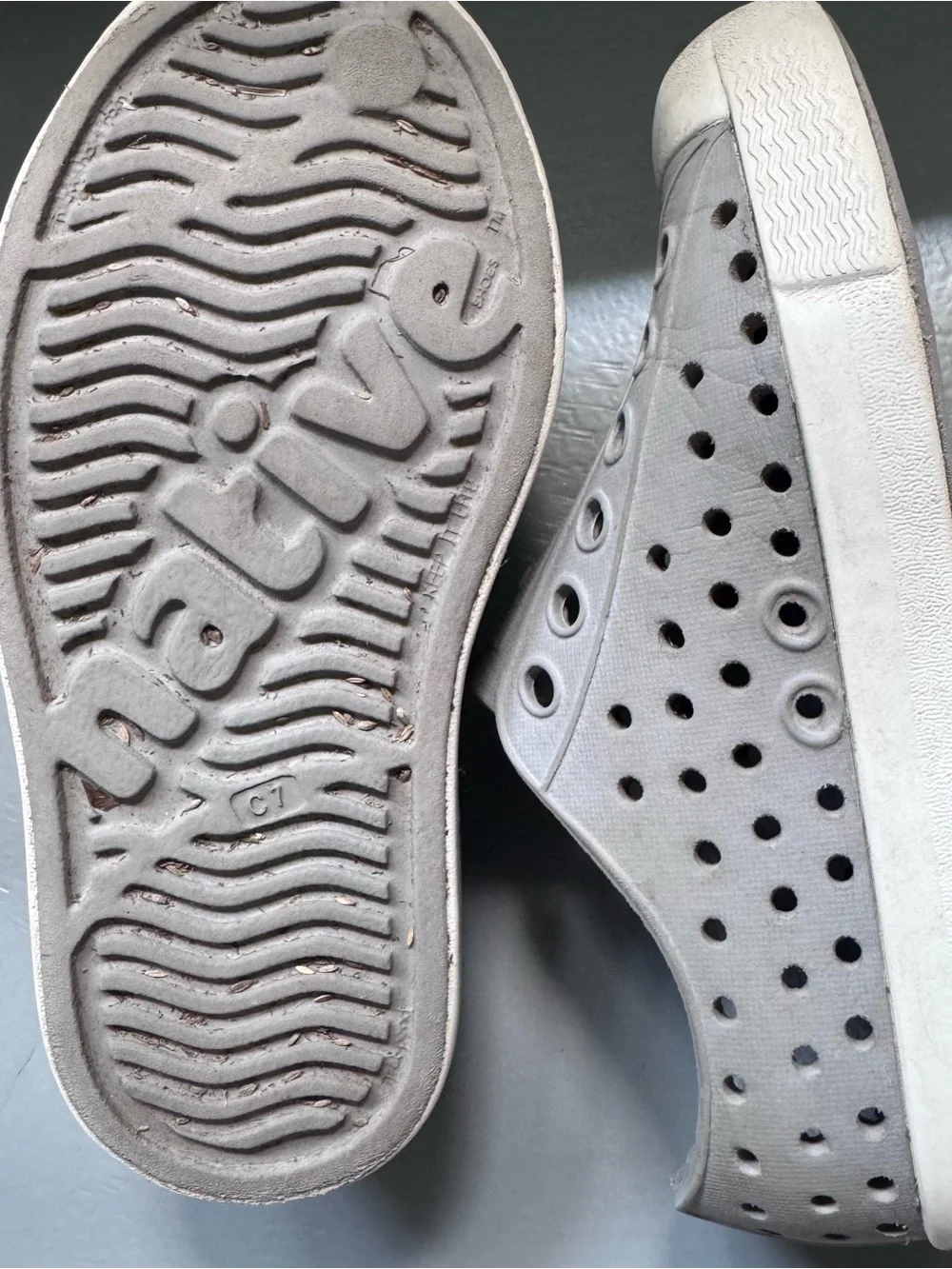 Native Grey Slip-On Sneakers with White Toe Cap
